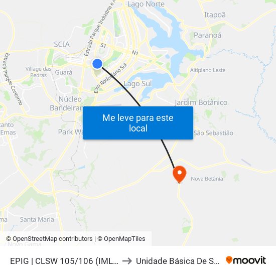 Epig | Sqsw 105 (Iml / Complexo Pcdf) to Unidade Básica De Saúde Tororó map