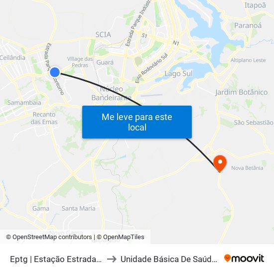 Eptg | Estação Estrada Parque to Unidade Básica De Saúde Tororó map