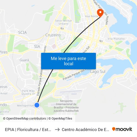 EPIA | Floricultura / Estação BRT Park Way to Centro Acadêmico De Engenharia Florestal map
