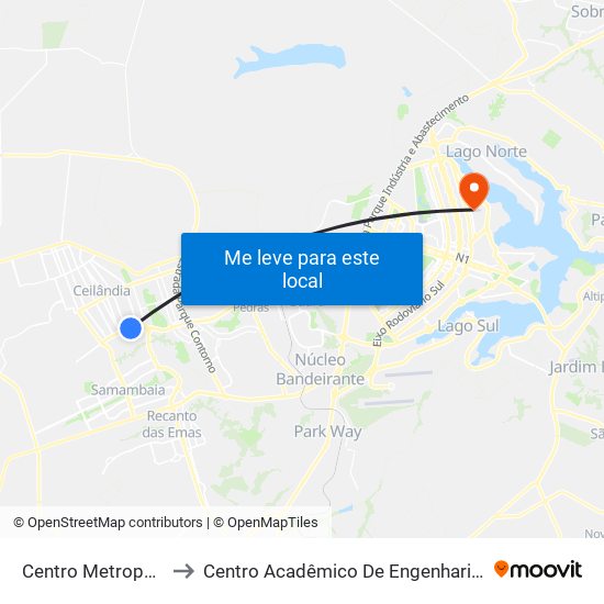 Centro Metropolitano to Centro Acadêmico De Engenharia Florestal map