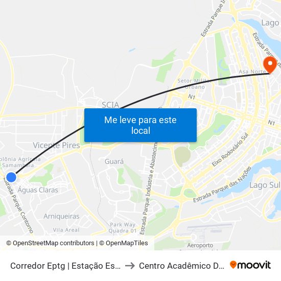 Corredor Eptg | Estação Estrada Parque (Sentido Tag.) to Centro Acadêmico De Engenharia Florestal map