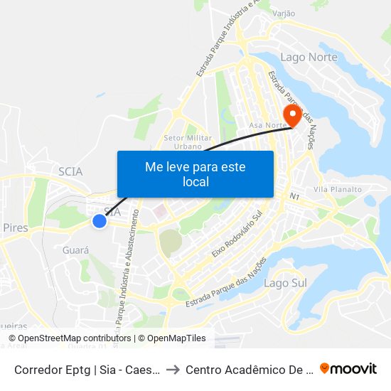 Corredor Eptg | Sia - Caesb (Sentido Taguatinga) to Centro Acadêmico De Engenharia Florestal map
