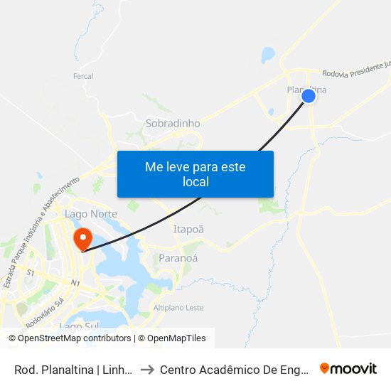 Rod. Planaltina | Linhas Circulares to Centro Acadêmico De Engenharia Florestal map