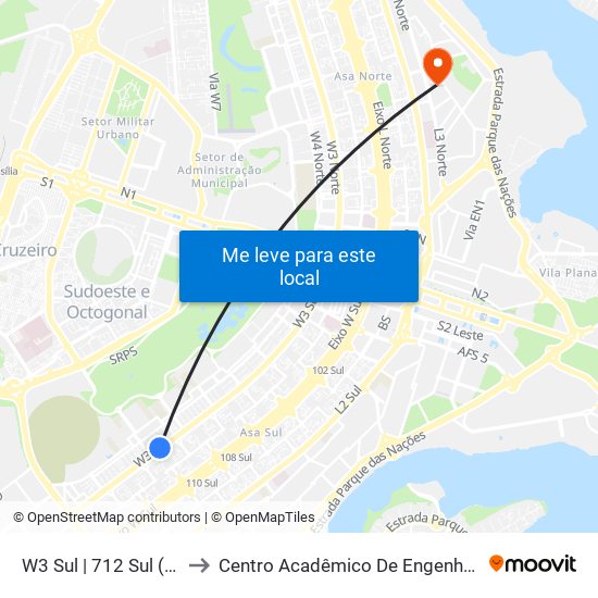 W3 Sul | 712 Sul (Big Box) to Centro Acadêmico De Engenharia Florestal map