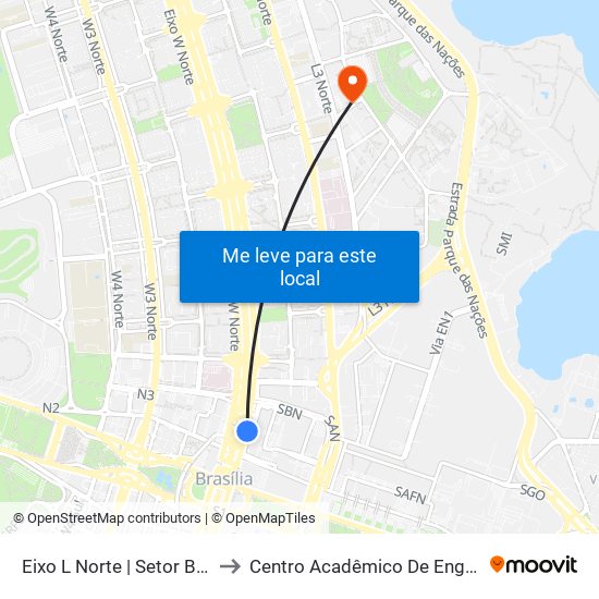 Eixo L Norte | Setor Bancário Norte to Centro Acadêmico De Engenharia Florestal map