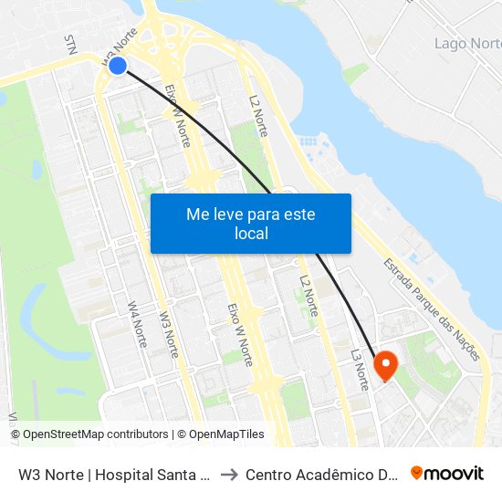 W3 Norte | Hospital Santa Helena / Santa Lúcia Norte to Centro Acadêmico De Engenharia Florestal map