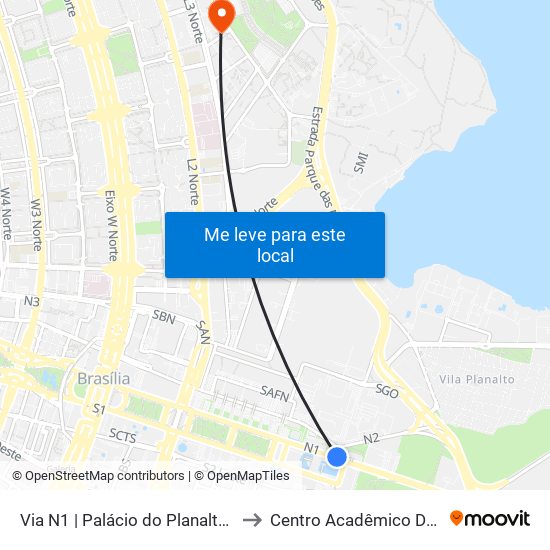 Via N1 | Palácio Do Planalto / Praça Dos Três Poderes to Centro Acadêmico De Engenharia Florestal map