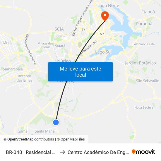 Br-040 | Residencial Santos Dumont to Centro Acadêmico De Engenharia Florestal map