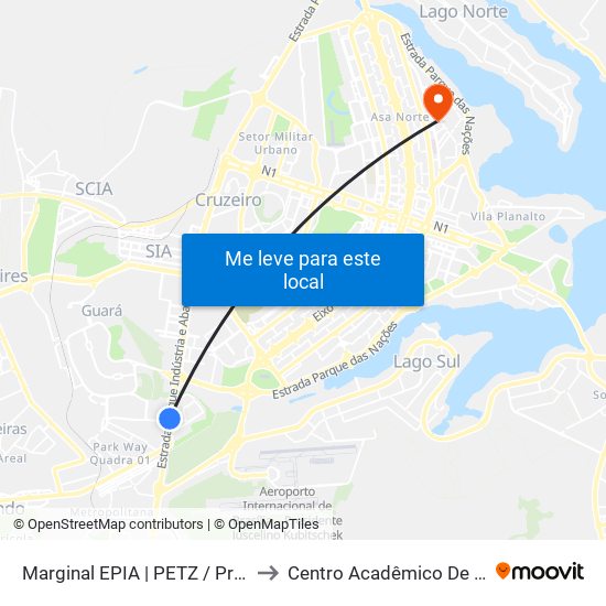 Marginal EPIA | PETZ / Premier Nissan & Renault to Centro Acadêmico De Engenharia Florestal map