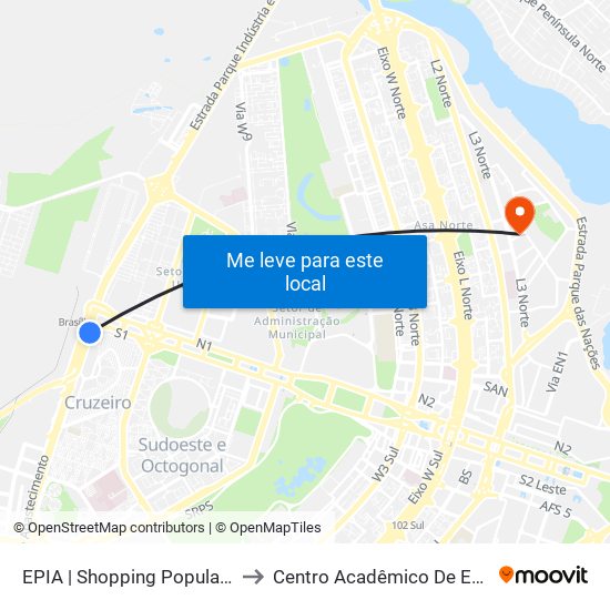 Epia Sul | Shopping Popular / Rodoferroviaria to Centro Acadêmico De Engenharia Florestal map
