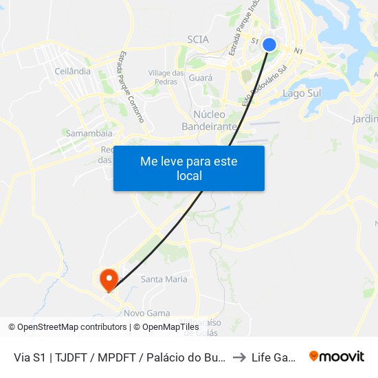 Via S1 | TJDFT / MPDFT / Palácio do Buriti to Life Gama map