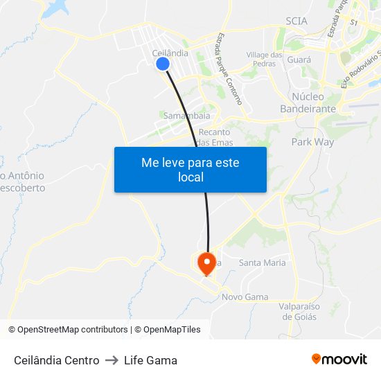 Ceilândia Centro to Life Gama map