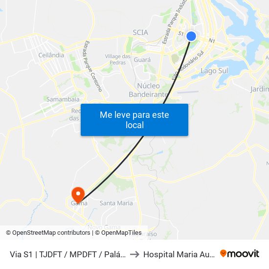 Via S1 | TJDFT / MPDFT / Palácio do Buriti to Hospital Maria Auxiliadora map