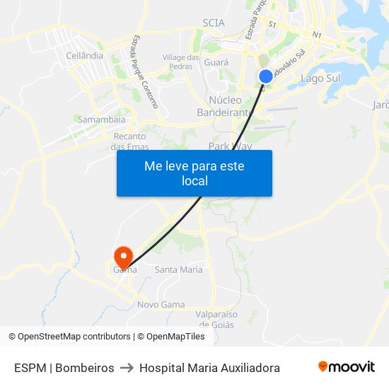 ESPM | Bombeiros to Hospital Maria Auxiliadora map