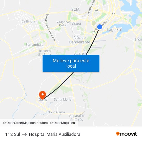 112 Sul to Hospital Maria Auxiliadora map