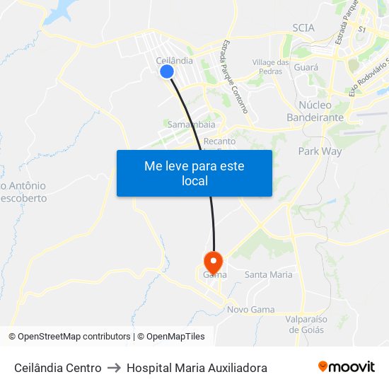 Ceilândia Centro to Hospital Maria Auxiliadora map