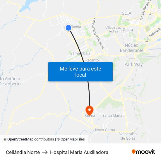 Ceilândia Norte to Hospital Maria Auxiliadora map