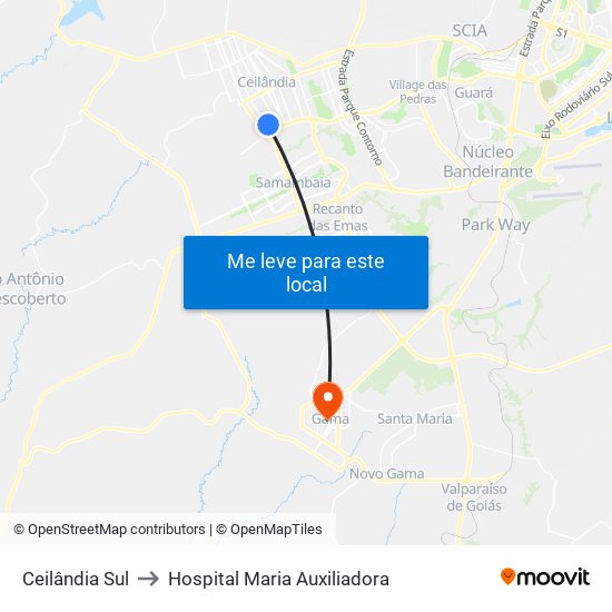 Ceilândia Sul to Hospital Maria Auxiliadora map