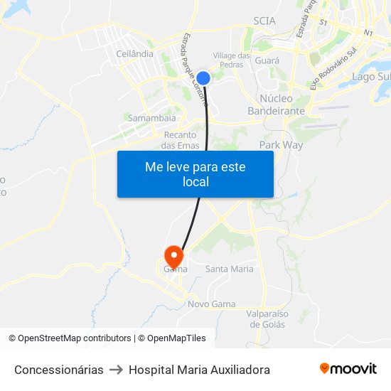 Concessionárias to Hospital Maria Auxiliadora map