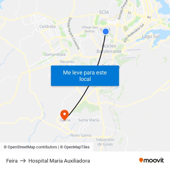 Feira to Hospital Maria Auxiliadora map