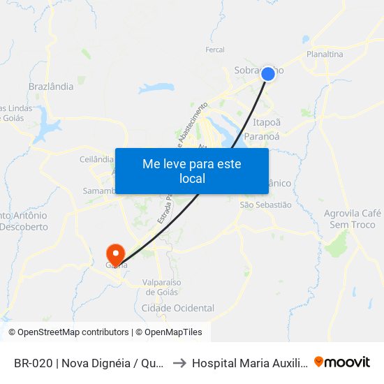 Br-020 | Nova Dignéia / Quadra 18 to Hospital Maria Auxiliadora map