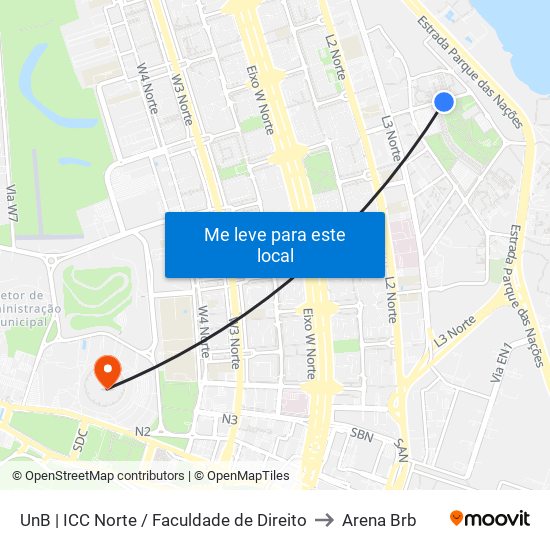 Unb | Icc Norte / Faculdade De Direito to Arena Brb map