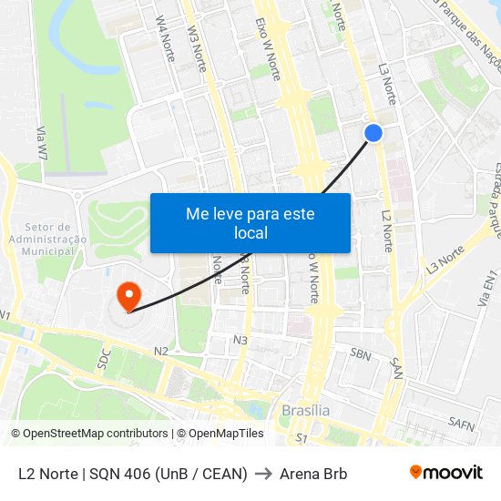 L2 Norte | Sqn 406 (Unb / Odonto Hub) to Arena Brb map