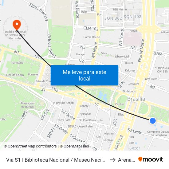 Via S1 | Biblioteca Nacional / Museu Nacional / Sesi Lab to Arena Brb map