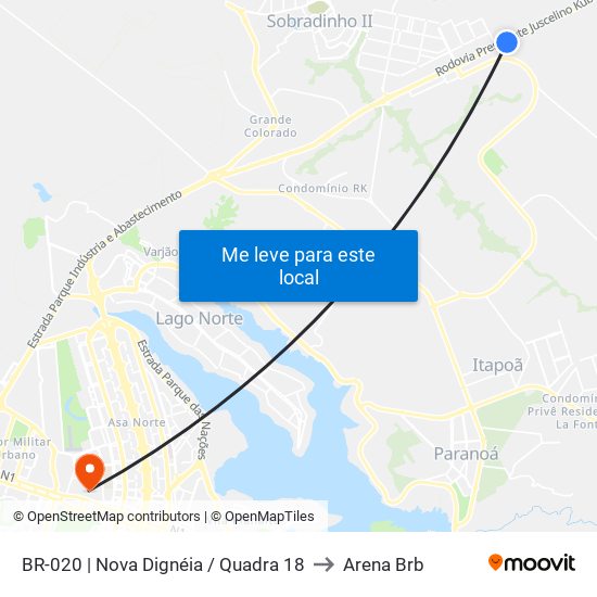 Br-020 | Nova Dignéia / Quadra 18 to Arena Brb map