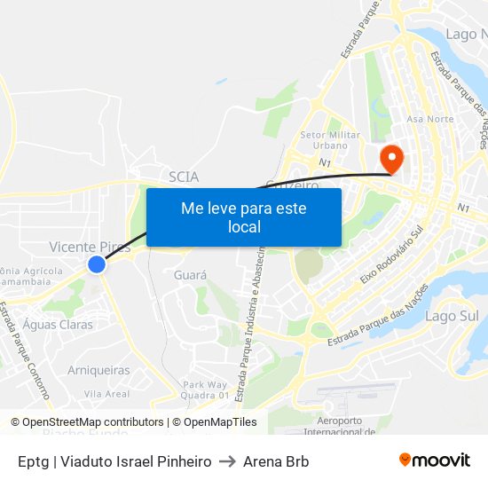 Eptg | Viaduto Israel Pinheiro to Arena Brb map