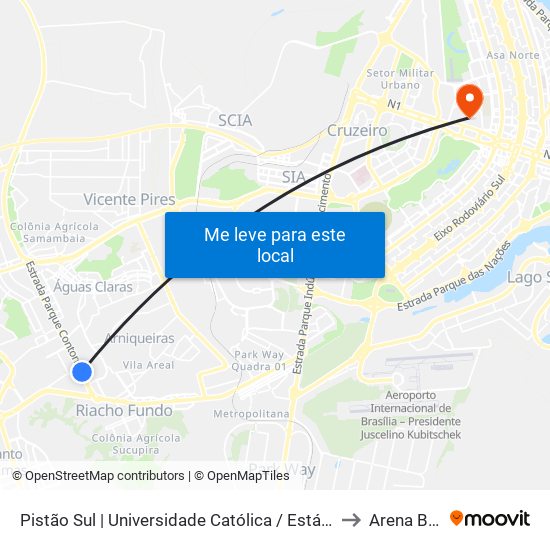 Pistão Sul | Universidade Católica / Estácio to Arena Brb map