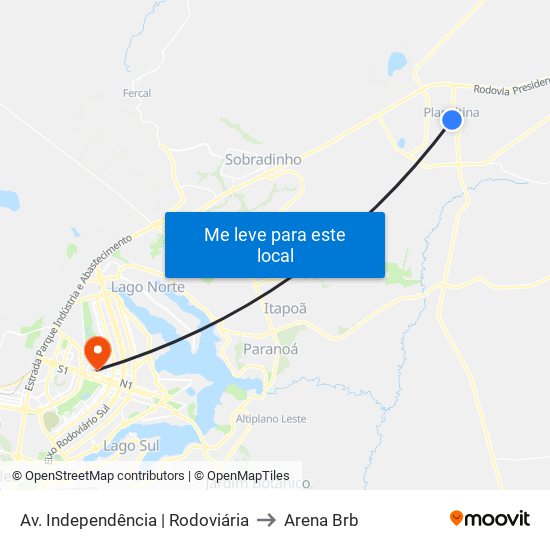 Av. Independência | Rodoviária to Arena Brb map