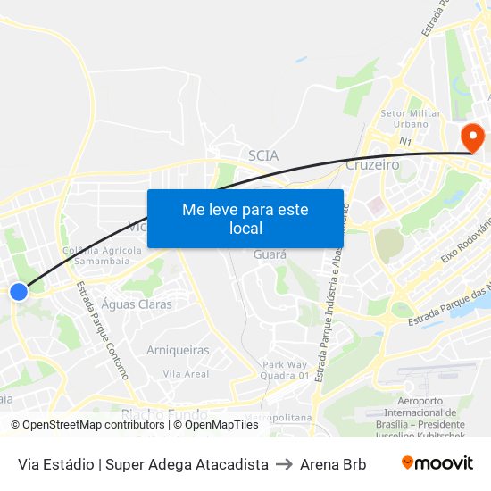 Via Estádio | Qnl 2 (Super Adega) to Arena Brb map