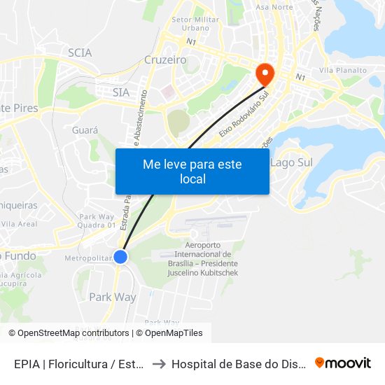 EPIA | Floricultura / Estação BRT Park Way to Hospital de Base do Distrito Federal (HBDF) map