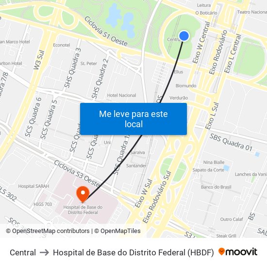 Central to Hospital de Base do Distrito Federal (HBDF) map