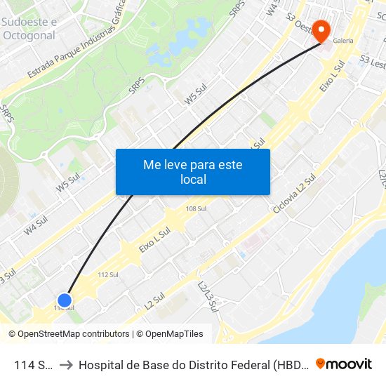 114 Sul to Hospital de Base do Distrito Federal (HBDF) map