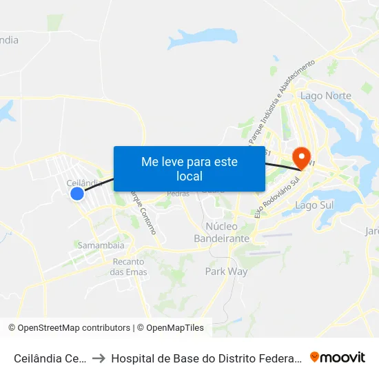 Ceilândia Centro to Hospital de Base do Distrito Federal (HBDF) map