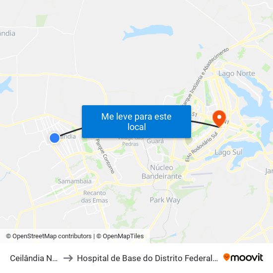 Ceilândia Norte to Hospital de Base do Distrito Federal (HBDF) map