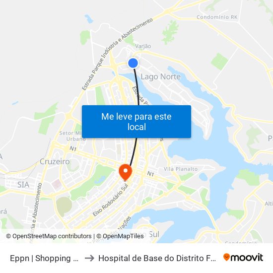 Eppn | Shopping Iguatemi to Hospital de Base do Distrito Federal (HBDF) map