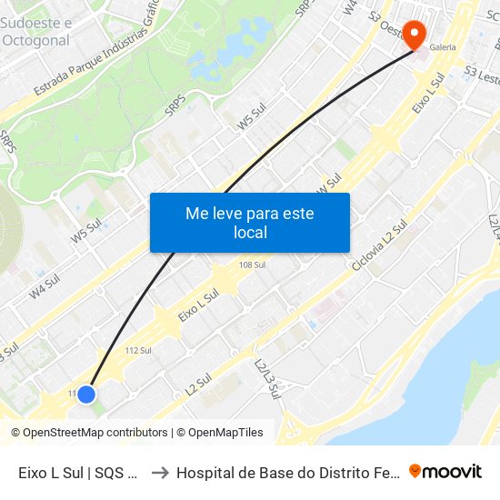 Eixo L Sul | Sqs 214/215 to Hospital de Base do Distrito Federal (HBDF) map
