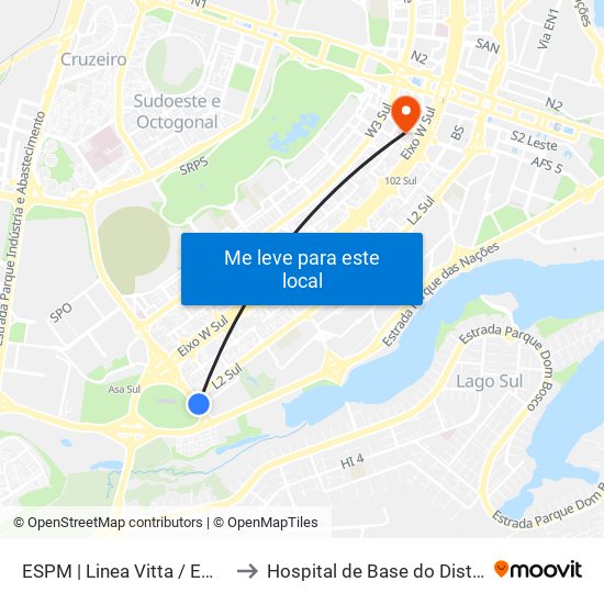 Sps | Linea Vitta to Hospital de Base do Distrito Federal (HBDF) map