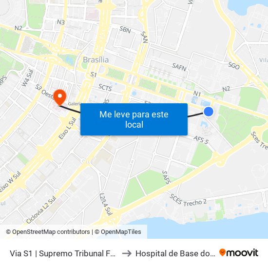 Via S1 | Supremo Tribunal Federal / Praça Dos Três Poderes to Hospital de Base do Distrito Federal (HBDF) map