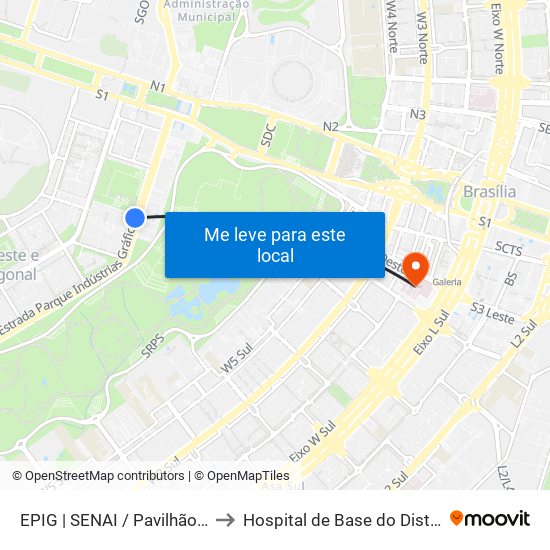 Epig | Senai / Pavilhão Parque Da Cidade to Hospital de Base do Distrito Federal (HBDF) map