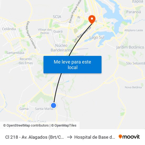 Cl 218 - Av. Alagados (Brt/Colégio Santa Maria/N.S.Aparecida) to Hospital de Base do Distrito Federal (HBDF) map