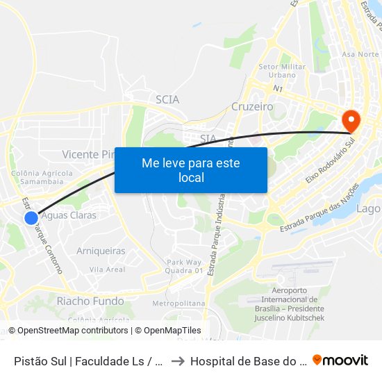 Pistão Sul | Faculdade Ls / Taguatinga Shopping / Cobasi to Hospital de Base do Distrito Federal (HBDF) map