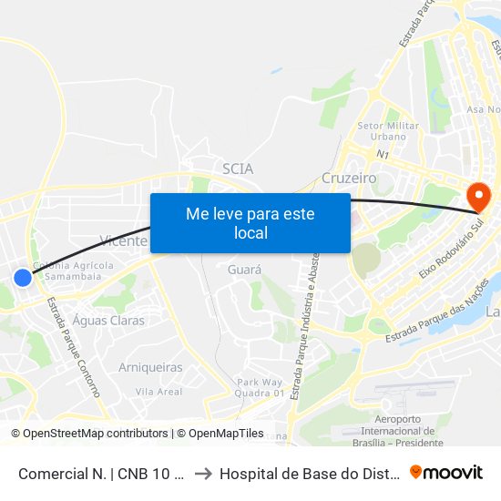 Comercial Norte | Cnb 10 to Hospital de Base do Distrito Federal (HBDF) map