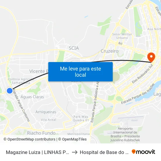 Magazine Luiza | LINHAS P/ CEILÂNDIA / SEMIURBANO to Hospital de Base do Distrito Federal (HBDF) map