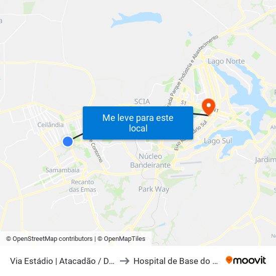 Via Estádio | Atacadão / Dca II / Rodoviária / Estádio to Hospital de Base do Distrito Federal (HBDF) map