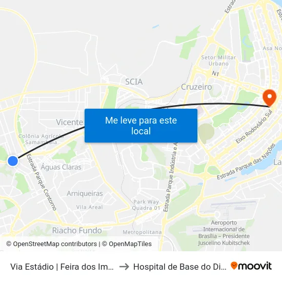 Via Estádio | Feira dos Importados de Taguatinga to Hospital de Base do Distrito Federal (HBDF) map