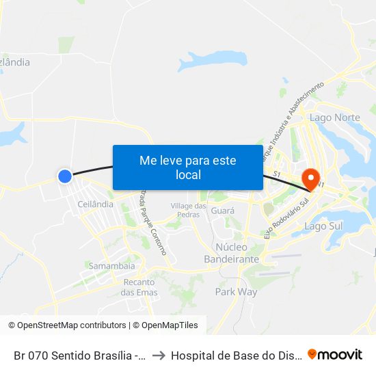 Br 070 Sentido Brasília - Terminal Do Setor O to Hospital de Base do Distrito Federal (HBDF) map